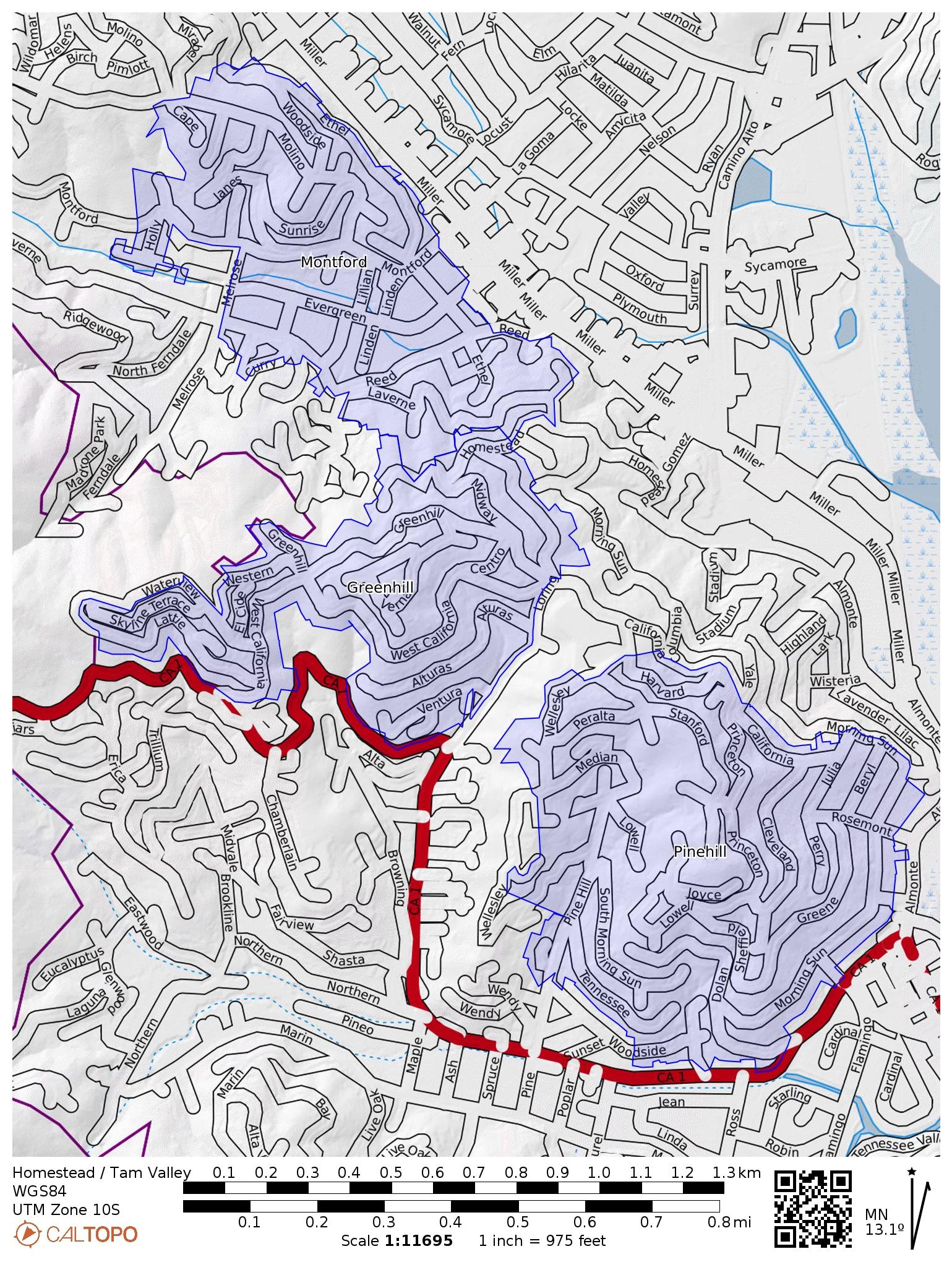 Defensible Space Inspection Area - Homestead - Tam Valley map image - 8-26-24